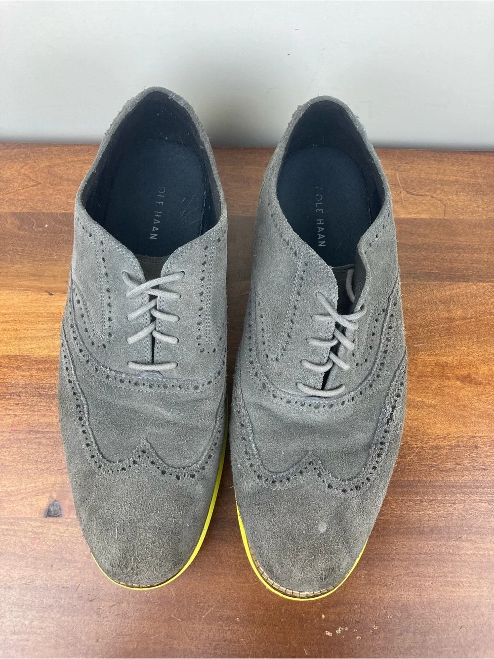 Cole Haan Grand Os Lunargrand Wingtip Suede Oxford Gray Volt C10226 Men Size 13M